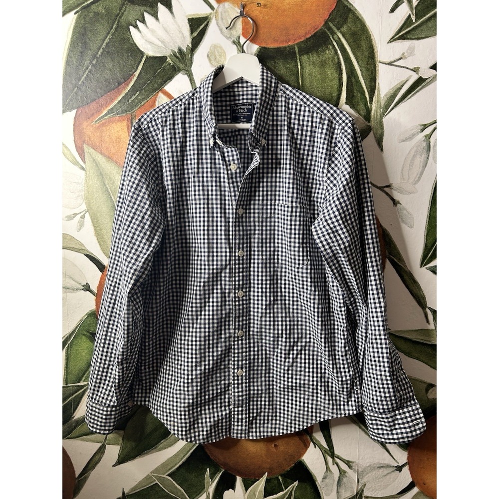 Abercrombie & Fitch Medium Blue Gingham Plaid Button Down Long Sleeve Shirt‎